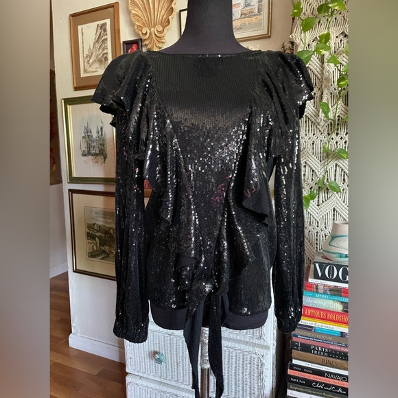 Nicole Miller Sequin ruffle top - Picture 1 of 6